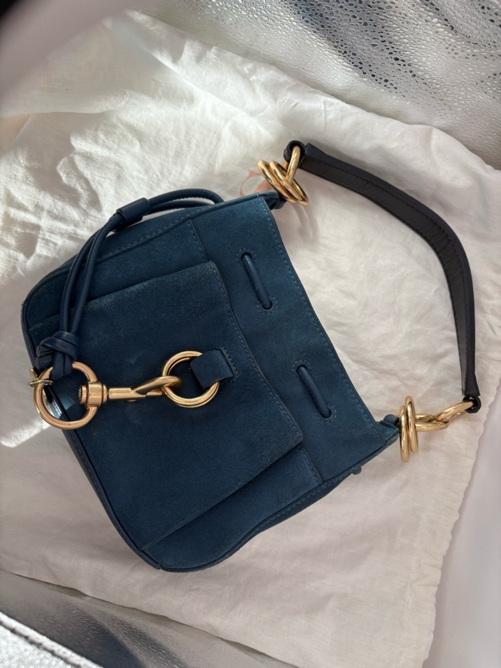 See By Chloe Blue Suede & Leather, 2 way Shoulder Bag with Gold Hardware. Rare - Picture 2 of 11